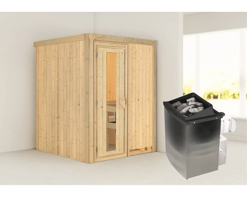 Sauna modulaire Karibu Norina avec poêle 9 kW et commande intégrée, sans frise de toit