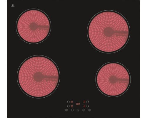 Plaque vitrocéramique noire avec quatre zones de cuisson