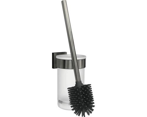 REIKA WC-Bürstengarnitur SAGA WC-Bürstenkopf aus Silikon gun metal gebürstet Toilettenbürstengarnitur mit Halterung zur Wandmontage