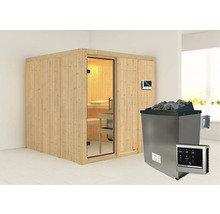 Sauna en bois avec porte en verre, poêle de sauna, pierres de sauna et commande numérique pour l''intérieur