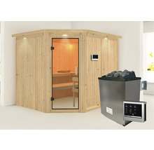 Sauna d''angle avec poêle de sauna et commande de sauna