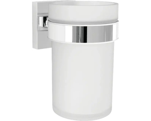 REIKA Zahnputzbecher SAGA chrom glänzend Wand-Zahnputzbecherhalter mit Glasbecher