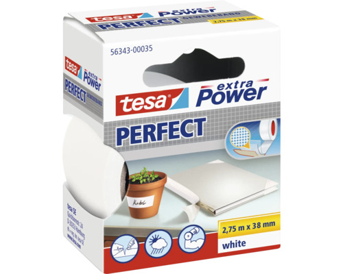 tesa® Extra Power Perfect Gewebeband weiss 2.75 m x 38 mm Tesa Extra Power Perfect Gewebeband, 2,75 m x 38 mm, weiß