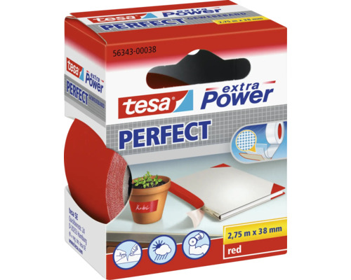 Bande textile tesa® extra Power Perfect rouge 2.75 m x 38 mm Ruban toilé rouge Tesa Power Perfect, 2,75 mètres sur 38 millimètres