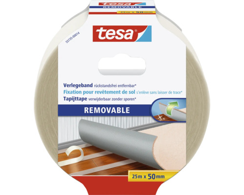 Tesa Fixation pour revêtement de sol s''enlève sans laisser de trace, 25 mètres x 50 millimètres