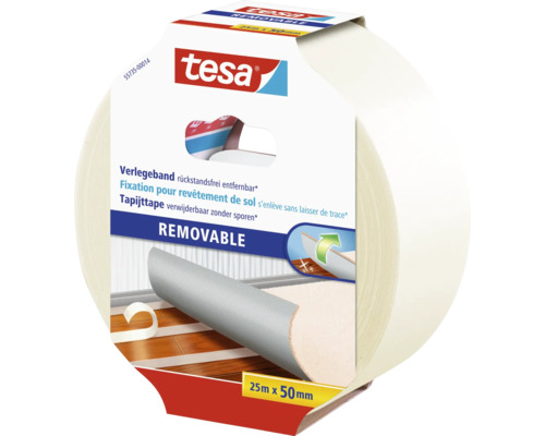 Tesa Ruban adhésif pour moquette, s''enlève sans laisser de trace, 25 mètres x 50 millimètres