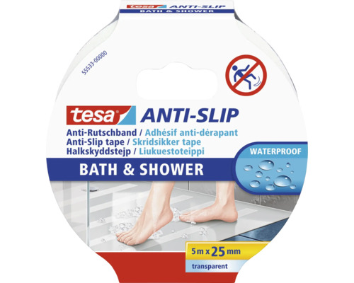 Tesa bande antidérapante pour bain et douche, 5 mètres sur 25 millimètres, transparent