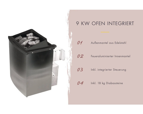 Saunaofen mit 9 Kilowatt Leistung und Diabassteinen