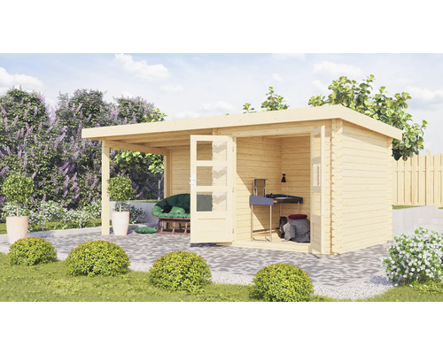 Abri de jardin Karibu Noorvik 2 avec extension de toit de 3 m, paroi arrière 554 x 273 cm naturel Abri de jardin Karibu Noorvik 2 avec extension de toit de 3 m, paroi arrière 554 x 273 cm naturel