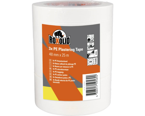 Ruban adhésif de plâtrage ROXOLID pack pro PE Plastering Tape blanc 48 mm x 25 m 3 pièces Ruban à plâtrer PE Roxolid triple, 48 millimètres sur 25 mètres