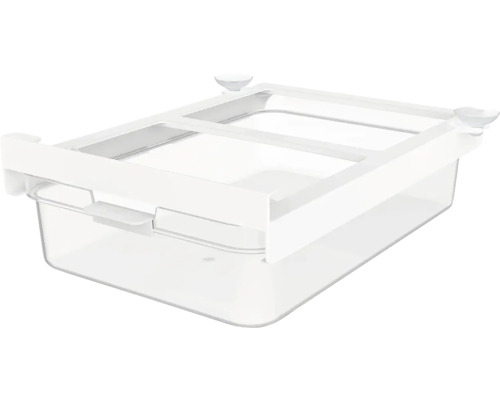 Transparentes Kunststoff-Aufbewahrungsfach mit weissem Rahmen