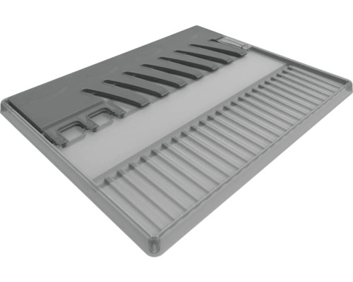 Abtropfschale aus Kunststoff mit Rillen und Besteckhalter