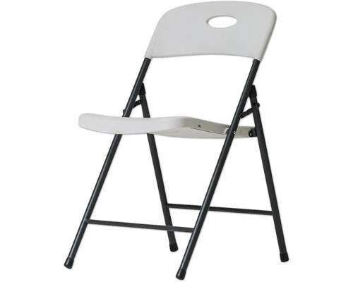 Weißer Klappstuhl mit Stahlrahmen