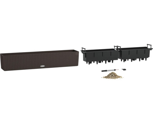 Jardinière marron avec système d''irrigation et accessoires