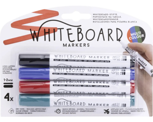 Quatre marqueurs pour tableau blanc de différentes couleurs
