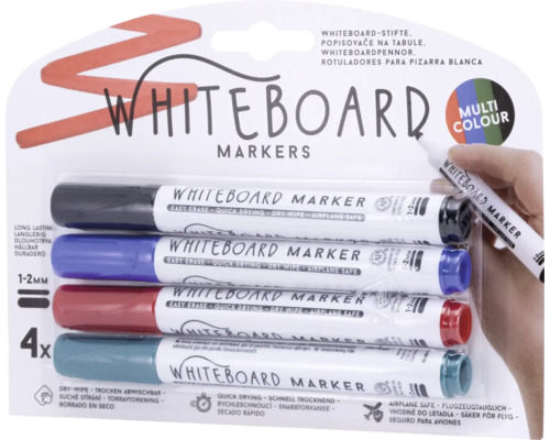 Paquet de quatre marqueurs pour tableau blanc de différentes couleurs