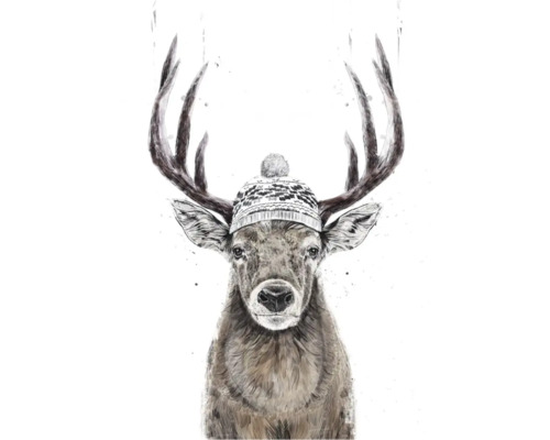 Weihnachtspostkarte Let`s go outside 14,8x10,5 cm Illustration eines Hirsches mit Mütze