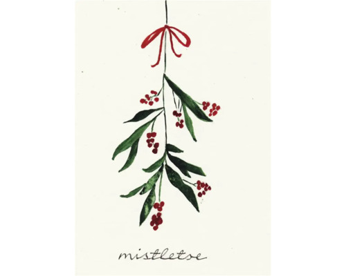 Weihnachtspostkarte mistletoe 14,8x10,5 cm Illustration von Mistelzweig mit Schleife
