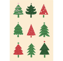 Illustration mit verschiedenen Weihnachtsbäumen.