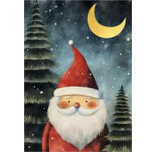 Gemälde von Weihnachtsmann, Mond und Bäumen