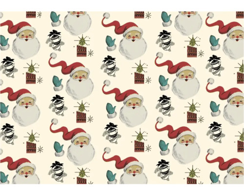 Weihnachtliches Muster mit Weihnachtsmännern, Handschuhen, Kerzen und Ornamenten