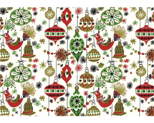 Weihnachtsmuster mit Ornamenten, Glocken, Sternen und Vogelmotiven