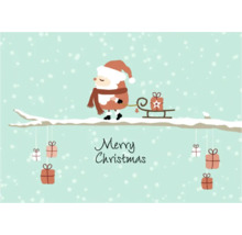 Weihnachtsgrußkarte mit Weihnachtsmann und Geschenken