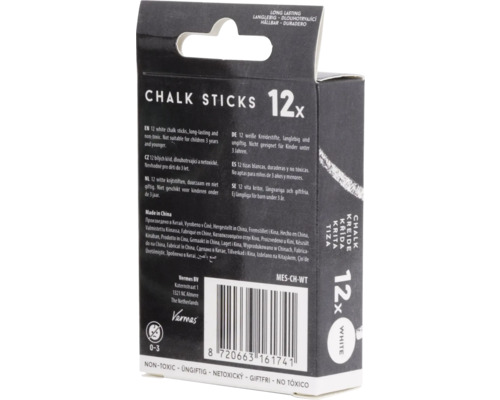 Packung mit zwölf weißen Kreidestiften, nicht für Kinder unter drei Jahren geeignet