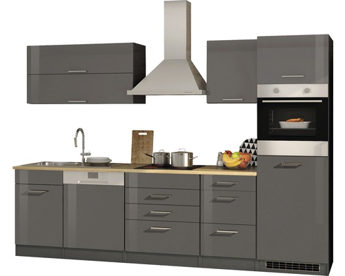 Cuisine intégrée complète avec évier, lave-vaisselle, plaque de cuisson, hotte aspirante et four