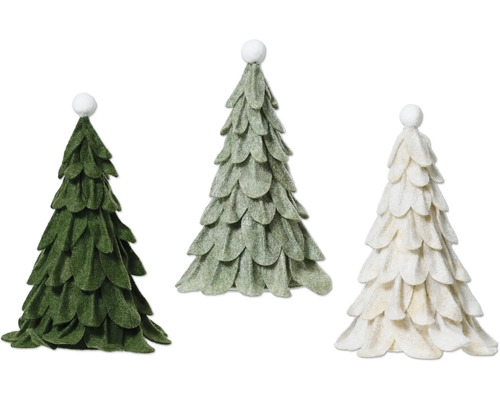 Drei dekorative Weihnachtsbäume aus Filz