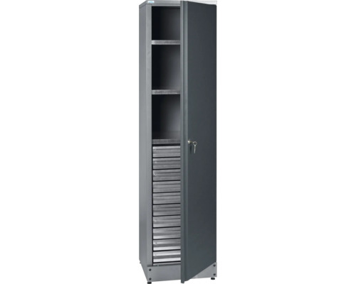 Küpper Materialschrank 455 x 1800 x 450 mm 10 Schubladen 3 Einlegeböden grau Werkstattschrank mit Regalböden und Schubladen