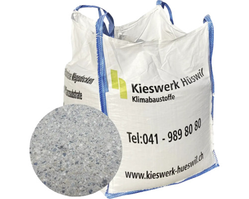 Big Bag couverture de chemin Melio robuste 0-18 mm 800 kg = 0,5 m3 Big Bag avec Kieswerk Hüswil Klimabaustoffe et gros plan de gravier