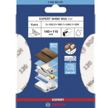 Bosch Expert W480 Schleifgitter Set, 6-teilig, Körnungen 2x 120, 2x 180, 1x 240, 1x 320, Grösse 140 x 115 Millimeter, geeignet für verschiedene Materialien