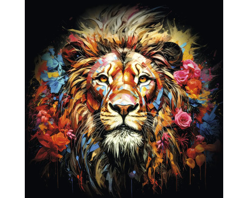 Glasbild Colorful Lion Head 20x20 cm