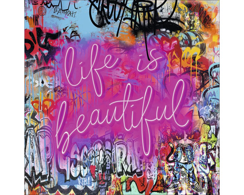 Leinwandbild Graffiti Beautiful Life 27x27 cm