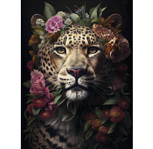 Porträt eines Leoparden mit Blumenschmuck