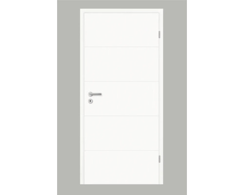 Weisse Innentür mit horizontalen Rillen und Türdrücker