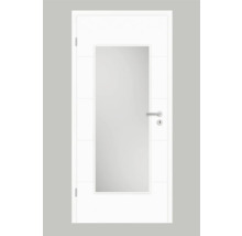 Porte intérieure blanche avec insert en verre, poignée de porte et serrure