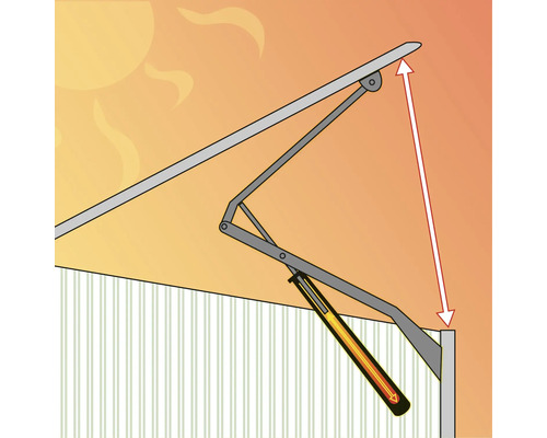 Illustration d''un bras de store avec indication de la hauteur