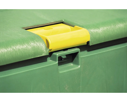 Vue détaillée d''un composteur avec une poignée jaune