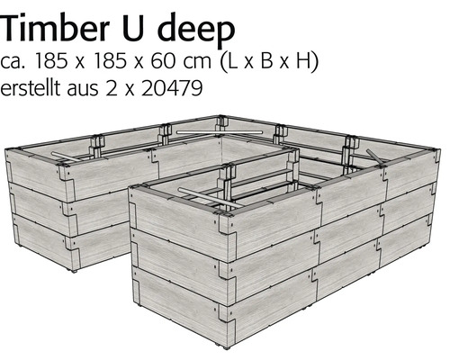 U-förmiges Hochbeet aus Holz, circa 185 x 185 x 60 cm