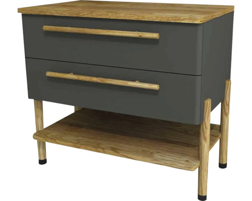 Waschtischunterschrank mit 2 Schubladen Devo Sonet BxHxT 84x75x49 cm classico stone grey/natural oak wood/black