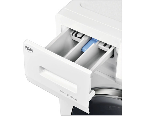 Vue détaillée d''un lave-linge : bac à lessive ouvert