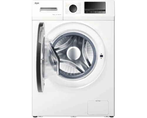 Machine à laver PKM blanche avec porte ouverte et panneau de commande
