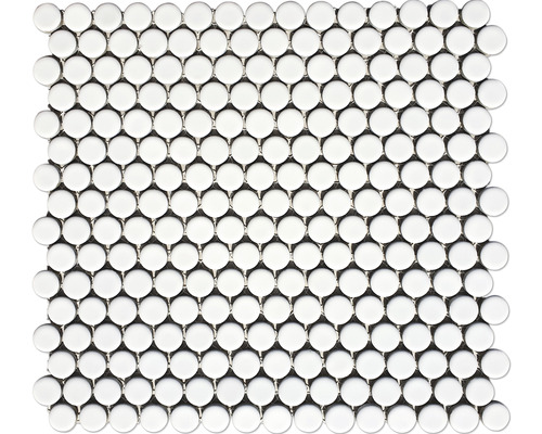 Mosaïque céramique bouton uni blanc mat 30.5x32 cm