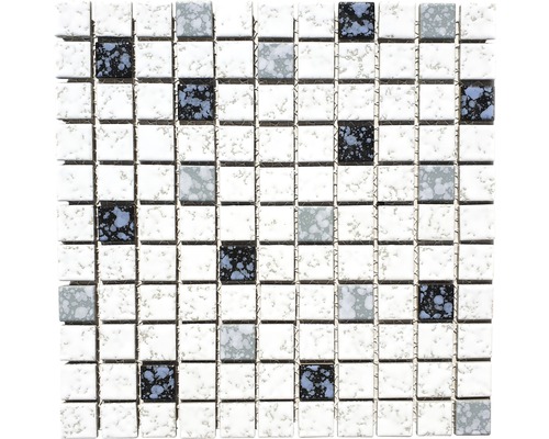 Mosaik Quadrat Mix weiss mit schwarz 30.5x30.5 cm Mosaikfliese mit quadratischen Steinen