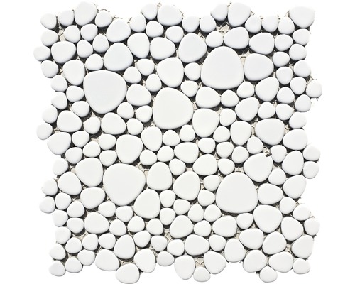 Mosaïque en céramique XKM 100N cailloux 27.5x27.5 cm uni blanc brillant