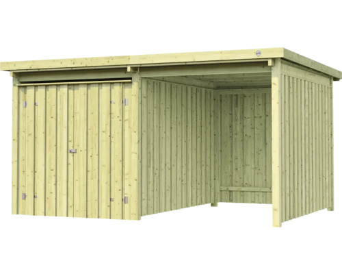 Abri en bois avec porte et espace ouvert