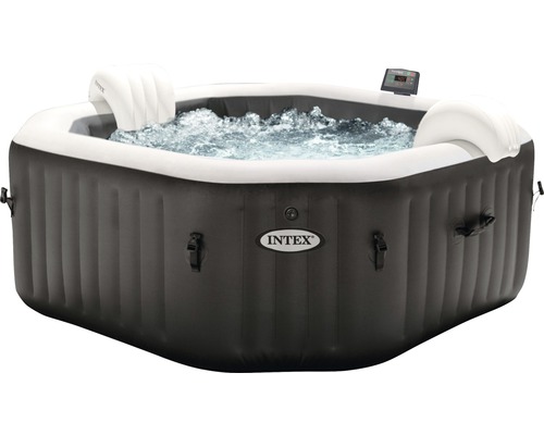 Spa gonflable INTEX Pure SPA Combo octogonal noir pour jusqu'à 4 personnes Jacuzzi gonflable avec élément de commande, surface de l''eau et deux appuie-tête