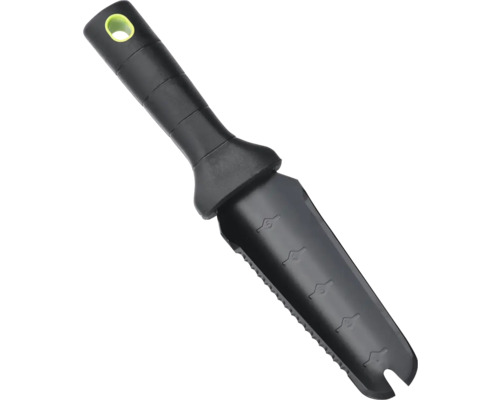 Outil de jardin avec échelle de mesure et bord dentelé